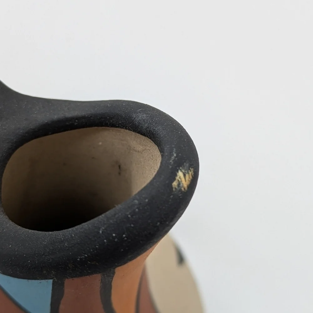 Native American stoneware ceramic wedding vase brown tan blue